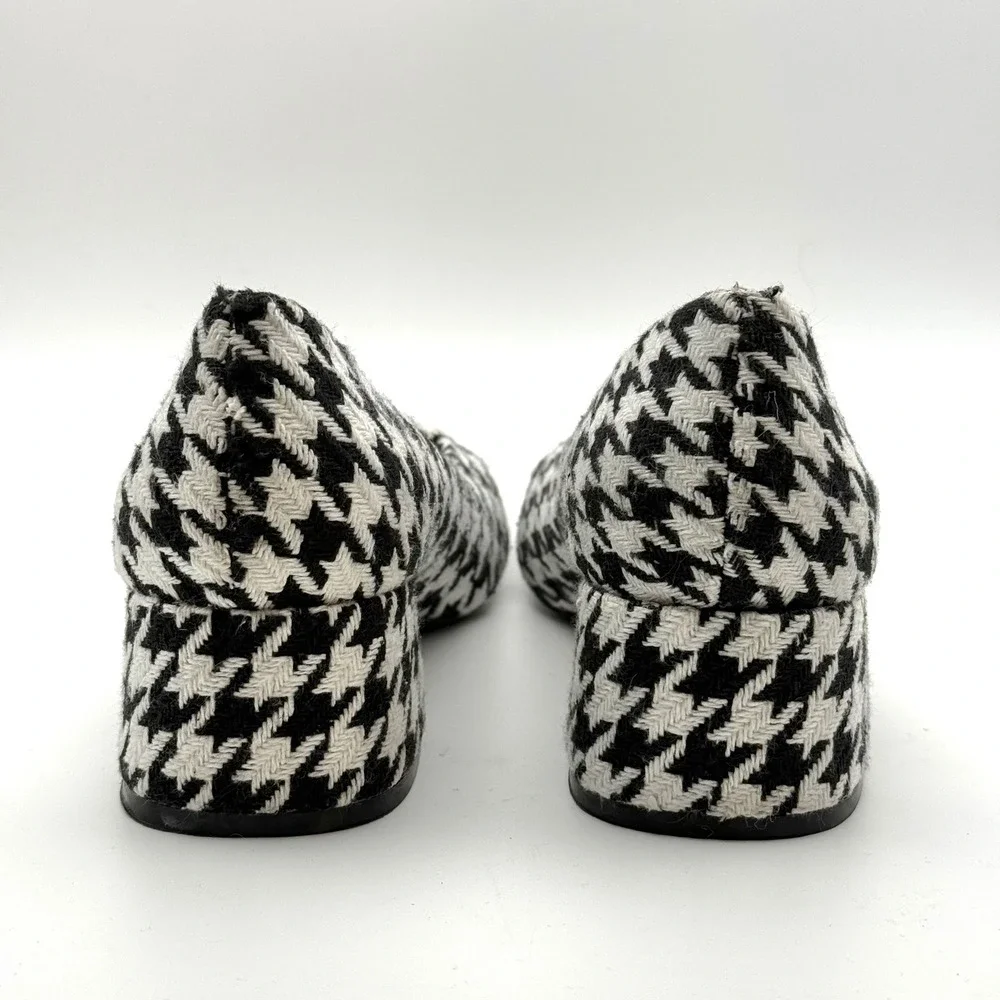 Comfortview Marisol Houndstooth Block Heel Pumps Black White Square Toe Shoes 9M
